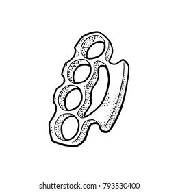 Brass Knuckles. Engraving vintage vector black illustration. Isolated on white background. Hand drawn design element for label and poster