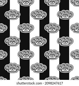 Brass knuckles fashion seamless pattern. Vector hand drawn doodle cartoon line illustration. Brass knuckles seamless pattern