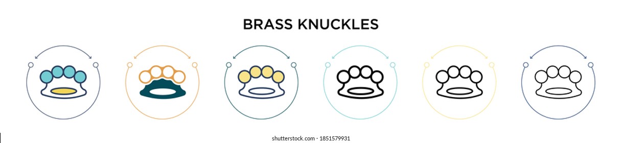Brass knuckles icon in filled, thin line, outline and stroke style. Vector illustration of two colored and black brass knuckles vector icons designs can be used for mobile, ui, web