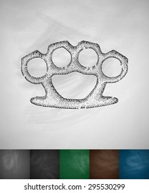 brass knuckles icon. Hand drawn vector illustration. Chalkboard Design