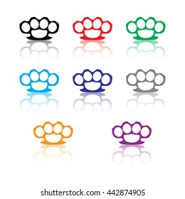 Brass Knuckles Icon Set With Reflection