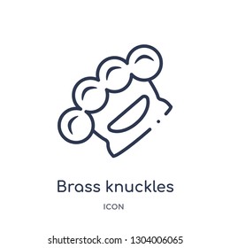 brass knuckles icon from weapons outline collection. Thin line brass knuckles icon isolated on white background.