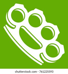 Brass knuckles icon white isolated on green background. Vector illustration