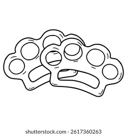 brass knuckles illustration hand drawn outline vector