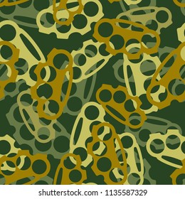 Brass knuckles military pattern seamless. weapon bully Khaki soldiery texture. Green Camouflage army background . protective ornament vector illustration