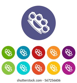 Brass knuckles set icons in different colors isolated on white background