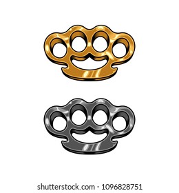 Brass knuckles silver and gold. Vector illustration