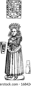 Brass monument is a Dame Margaret Chute statue, vintage line drawing or engraving illustration.