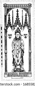 Das Messingdenkmal ist ein Thomas Cranley Erzbischof von Dublin Statue, Vintage-Linie Zeichnung oder Gravitation Illustration.