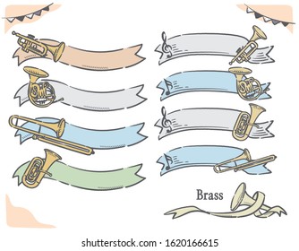 Brass and music themed labels and frames. Vector illustration.