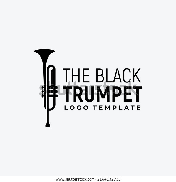 Brass musical instrument, simple black trumpet
cornet for jazz music logo
design