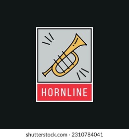 Brass musical instrument, simple trumpet, cornet logo stamp for jazz music logo design