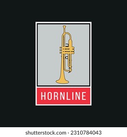 Brass musical instrument, simple trumpet, cornet logo stamp for jazz music logo design