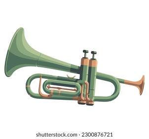 Brass musician blowing trumpet over white