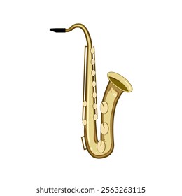 brass saxophone cartoon. woodwind keys, mouthpiece embouchure, improvisation solo brass saxophone sign. isolated symbol vector illustration