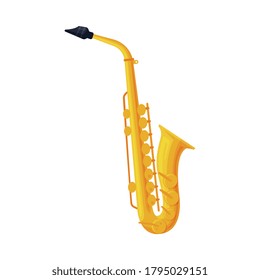 Brass Saxophone Classical Musical Instrument Flat Style Vector Illustration on White Background
