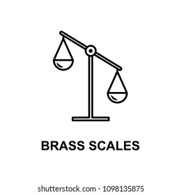 brass scales icon. Element of measuring instruments icon with name for mobile concept and web apps. Thin line brass scales icon can be used for web and mobile. Premium icon
