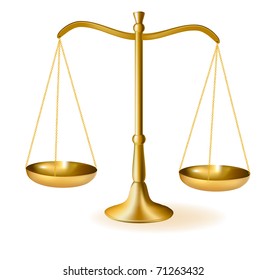 Brass scales of justice. Vector illustration.