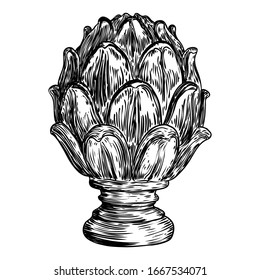 Brass Or Stone Pineapple Finial Hand Drawing. Detailed Architecture Design Element. Vector.