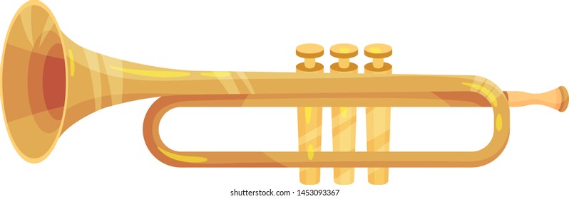 Brass trompett with three keys. Wind instrument. Vector illustration on white background.