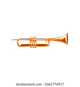 Brass trumpet, classical music wind instrument vector Illustration on a white background