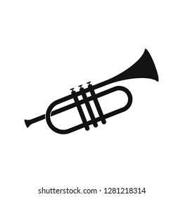 Brass trumpet icon. Philharmonic orchestra device isolated on white background. Wind musical instrument concept. Vector illustration EPS 10.