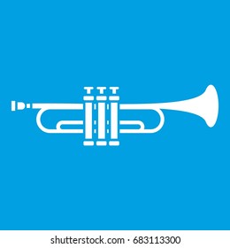 Brass trumpet icon white isolated on blue background vector illustration