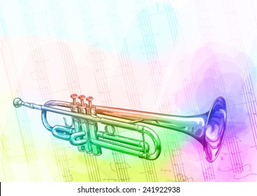 Brass Trumpet. Iridescent colours. Vector illustration.