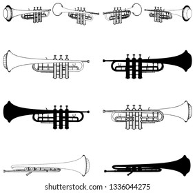 Brass Trumpet Musical Instrument Vector 03. Illustration Isolated On White Background.