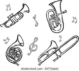 Brass Wind Instrument Set - Collection of sketch style vectorized from my hand drawn sketch