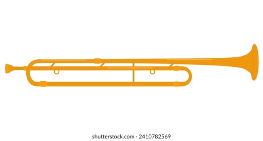 Brass wind musical instrument Fanfare. Orchestral musical wind instrument for special events. Classical music. Flat drawing style. Isolated on a white background.