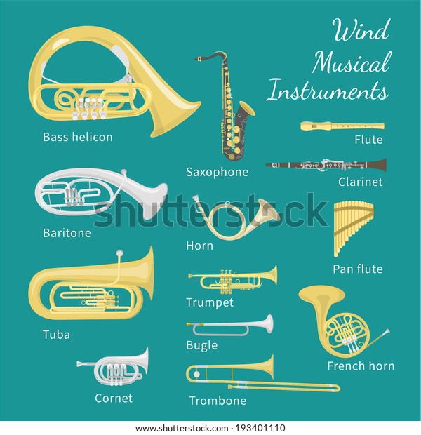 Brass Woodwind Instruments Flat Style Vector Stock Vector (Royalty Free ...