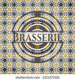 Brasserie arabic badge background. Arabesque decoration.