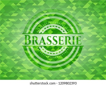 Brasserie green emblem. Mosaic background
