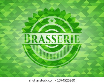 Brasserie green emblem. Mosaic background