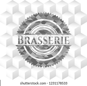 Brasserie grey emblem. Retro with geometric cube white background