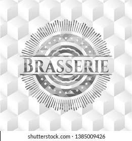 Brasserie grey emblem. Retro with geometric cube white background