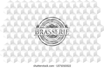 Brasserie grey emblem. Vintage with geometric cube white background