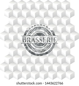 Brasserie grey emblem. Vintage with geometric cube white background