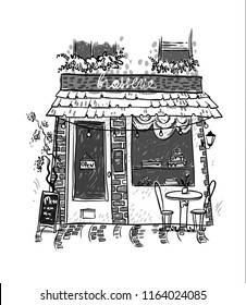 Brasserie. Little cosy cafe. Vector sketch