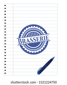 Brasserie pen effect. Blue ink. Vector Illustration. Detailed.