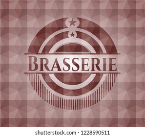 Brasserie red seamless emblem or badge with abstract geometric polygonal pattern background.