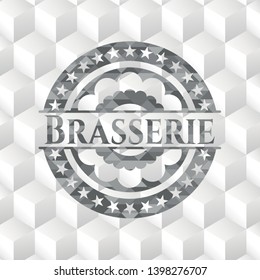 Brasserie retro style grey emblem with geometric cube white background