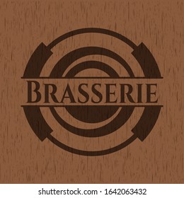 Brasserie retro wooden emblem. Vector Illustration.