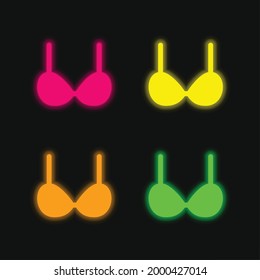 Brassiere four color glowing neon vector icon