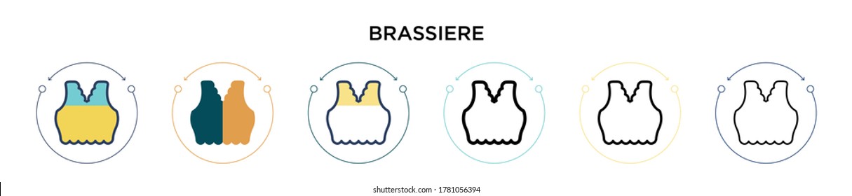 Brassiere icon in filled, thin line, outline and stroke style. Vector illustration of two colored and black brassiere vector icons designs can be used for mobile, ui, web