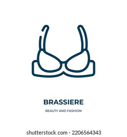 Brassiere icon. Linear vector illustration from beauty and fashion collection. Outline brassiere icon vector. Thin line symbol for use on web and mobile apps, logo, print media.