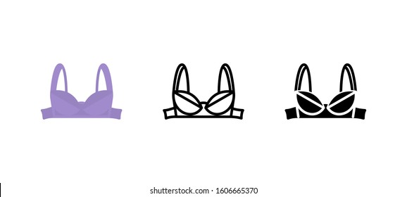 Brassiere underwear clothes icon. Apparel flat, silhouette, line vector illustration on white background