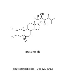 Brassinolide skeletal structure diagram.steroid hormone compound molecule scientific illustration.