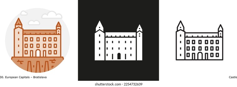 Bratislava Castle filled outline and glyph icon. Landmark building from the capital city of Slovakia
